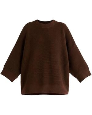Paisie Mock Neck Cropped Sleeve Ribbed Jumper - Brown