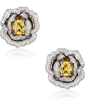 Santinni 'Marchioness' Flower-Motif Earrings With Crystal - Metallic
