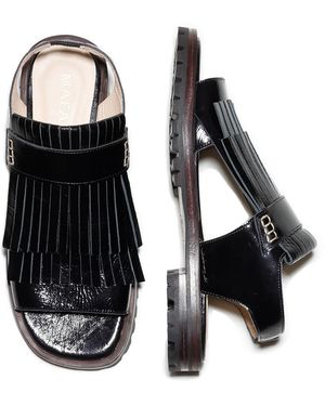 Mafalda Rio Patent Fringe Sandals - Black