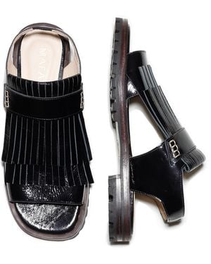 Mafalda Rio Patent Fringe Sandals - Black