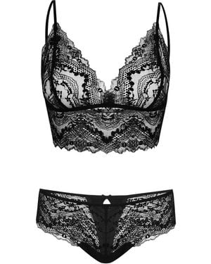 Oh!Zuza Secret Lace Lingerie Set Bralette & Brazilian Briefs – - Black