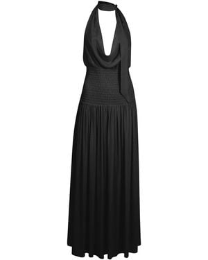 House of Ika Cowl Drape Smocked Waist Dress - Black