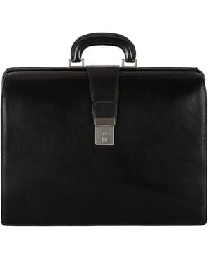 Time Resistance Large Leather Briefcase - Black