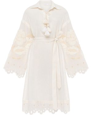 Annabo Neutrals Amber Rose Embroidered Wild Silk Mini Dress - White
