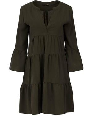 Conquista Neutrals Tencel Gathered Seams Dress Khaki - Black