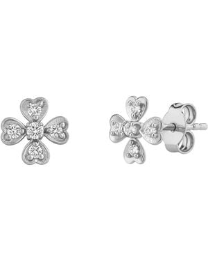Spero London Fine 14Ct Solid Diamond Clover Earrings - Metallic