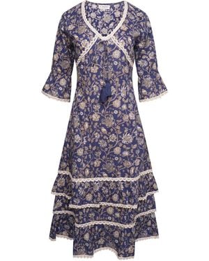 LAtelier London Floral Block Print Cotton Dress - Blue