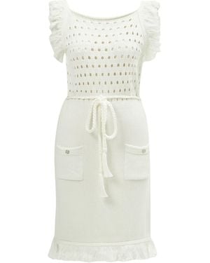 Peraluna Miyoki Mini Knitted Tasseled Dress - White