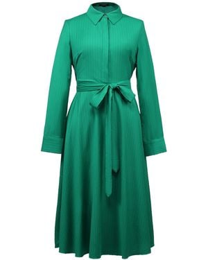 Smart and Joy Fit-And-Flare Tailor Shirt-Dress Crossedf Belt - Green