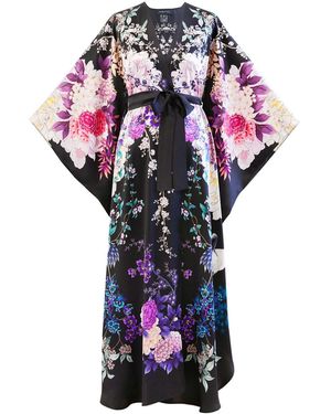 Meng Floral Silk Satin Wrap Dress - Purple