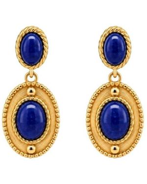 Uchi and Soto Enso Solid 925 With 18K Vermeil & Lapis Lazuli Stone Drop Earrings - Blue