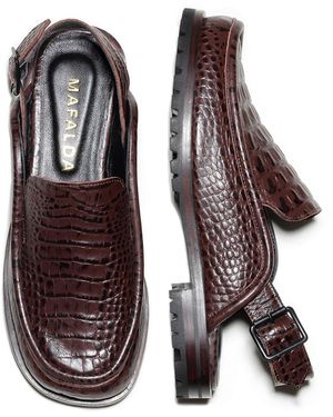 Mafalda Dominic Croco Textured Slingback Loafer - Brown
