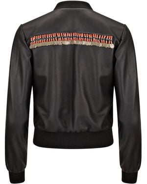 Boutique Kaotique Jeweled Leather Bomber Jacket - Black