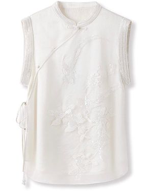 Jiaying Wang Wjy Studio London Embroidered Mulberry Silk Floral Vest - White