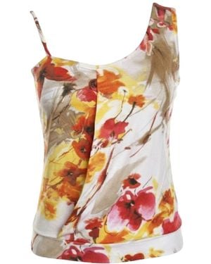 Conquista Asymmetric Floral Print Jersey Top With Braided Strap – Viscose-Elastane - Red
