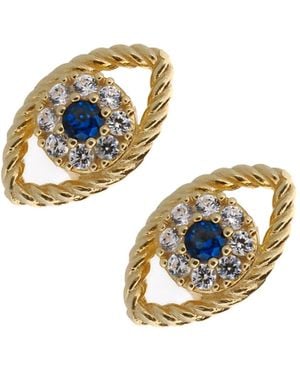 Ebru Jewelry Vermeil & Diamond Sapphire Evil Eye Stud Earrings - Metallic