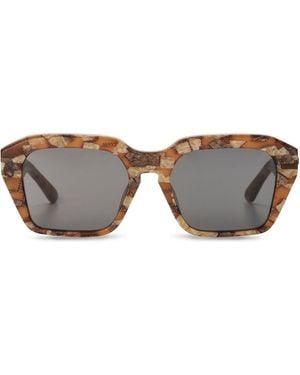 The Avantguard Wildflower Patchwork Tort Matte Square Sunglasses - Brown