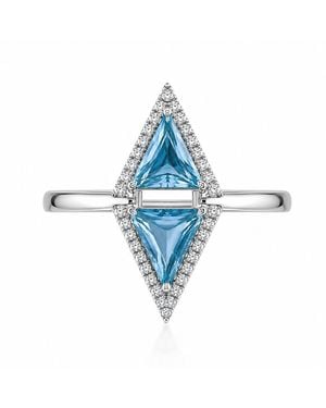 Artisan 18K Aquamarine & Diamond Geometric Statement Ring - Blue