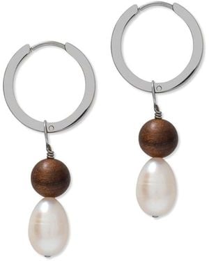 A Weathered Penny Large Pearl & Wooden Hoops - White