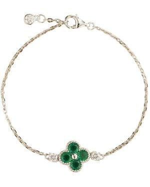Juvetti Emerald & Diamond Four-Leaf Clover Chain Bracelet - Metallic