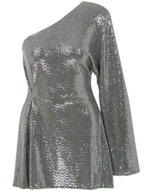 NAZLI CEREN Emerald One Shoulder Sequin Mini Dress - Gray