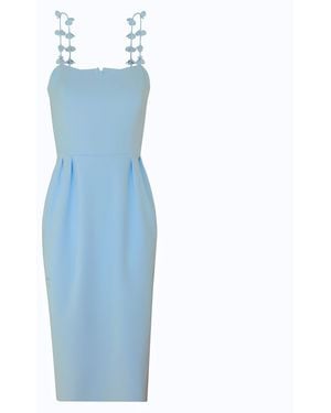 2KStyle Malena Tree-Dimentional Floral Hand-Embellished Pencil Midi Dress - Blue