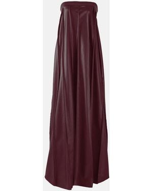 Kargede Pleated Burgundy Leather Maxi Dress – Strapless Designer Evening Gown - Purple