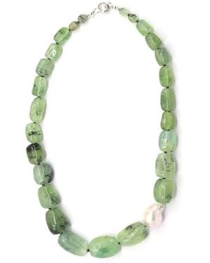 Shar Oke Prehnite & Freshwater Pearl Necklace - Green