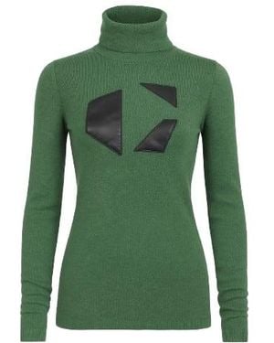 Conquista Applique Detail Polo Neck Top - Green