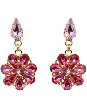 DAMAPREZIOSA Daisy Bouquet Pendant Earrings With Crystal Drops - Red