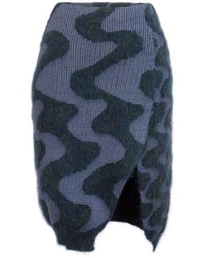Ccy Currency Wavey Split Skirt - Blue