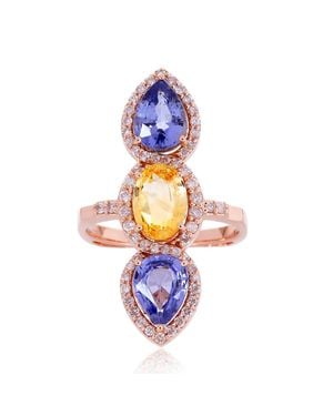 Artisan Rose Gold Genuine Diamond Sapphire Cocktail Ring Handmade - Multicolour