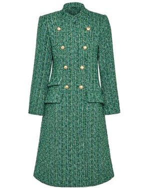 Guinea London Military Style Boucle Tweed Coat - Green