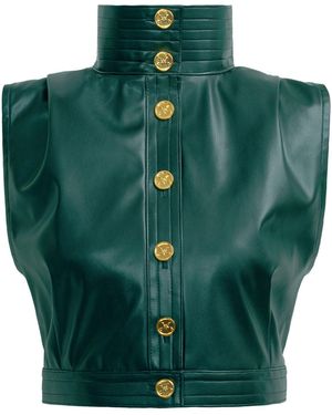 Kargede Leather Vest – High Neck, Structured Fit - Green
