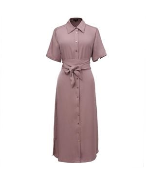 Smart and Joy Mat Satin Midi Shirt Dress - Purple