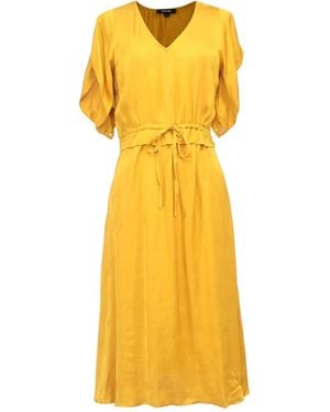 Smart and Joy V-Neckline Midi Dress With Drawstring Belt - Yellow