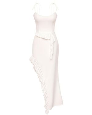 POST MERIDIEM Midi Dress With Ruffle On The Side & Waist - Brown