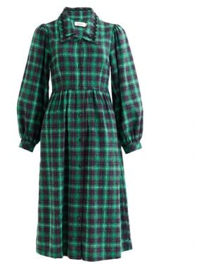 Louche Catlin Winter Check Button Through Midi Dress – - Green