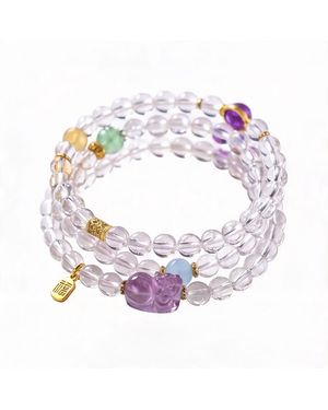 Ormiro Pixiu Clear Quartz, Amethyst & Aquamarine Wrap Bracelet - Pink
