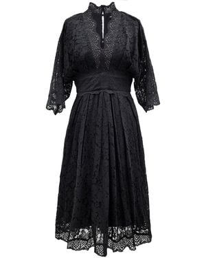 Smart and Joy Kimono Sleeves Lace Dress - Black