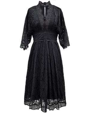 Smart and Joy Kimono Sleeves Lace Dress - Black