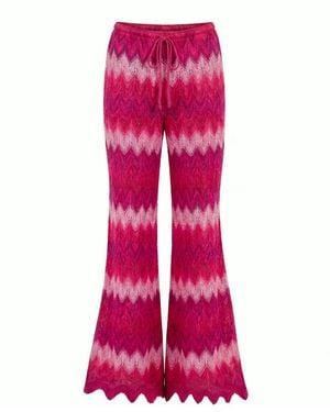 concept A trois Vibrant Macrame Flared Trousers With Adjustable Drawstring Waist - Pink