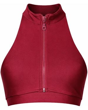 Belletage Swimwear Trail Ride Zip Mock Neck Top - Red