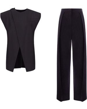 BLUZAT Dark Set With Vest And Pleated Pants - Black