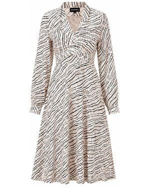 Smart and Joy Cross Drape V Neckline Flared Printed Dress - Grey