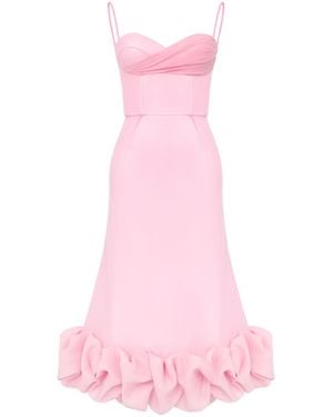 POST MERIDIEM Misty Rose Draped Bodice Bottom Flounced Bustier Dress - Pink