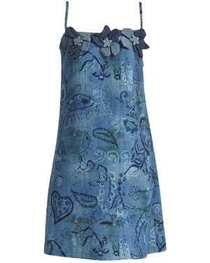 Lalipop Design Floral Appliqué Mini Dress - Blue