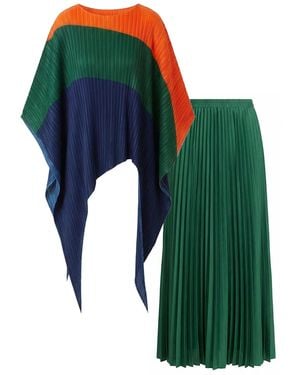 Cy Boutique Colour Block Pleated Top And Skirt Co-Ords Suits - Green