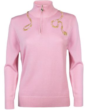 Laines London Laines Couture Quarter Zip Jumper With Embellished & Wrap Around Snake - Pink