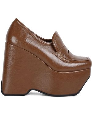 Rag & Co Gilliam Tan High Platform Wedge Loafers By Rag & Co - Brown